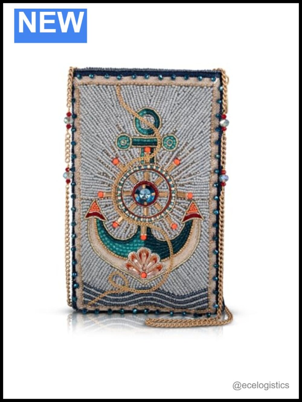 Vintage Beaded Crossbody Handbag with Removable Chain Strap
